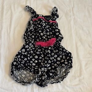 Vince Camuto Black Floral Romper with Pink Trim